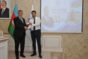 Yeni Azərbaycan Partiyası Şirvan şəhər təşkilatının təsis olunmasının 33 illiyinə həsr olunmuş tədbir keçirilib.