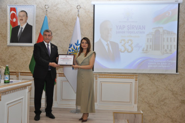 Yeni Azərbaycan Partiyası Şirvan şəhər təşkilatının təsis olunmasının 33 illiyinə həsr olunmuş tədbir keçirilib.