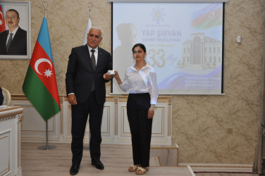 Yeni Azərbaycan Partiyası Şirvan şəhər təşkilatının təsis olunmasının 33 illiyinə həsr olunmuş tədbir keçirilib.